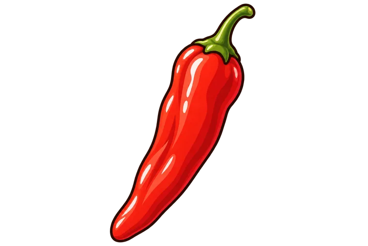 One slim scarlet cone-shaped pepper with a green cap.